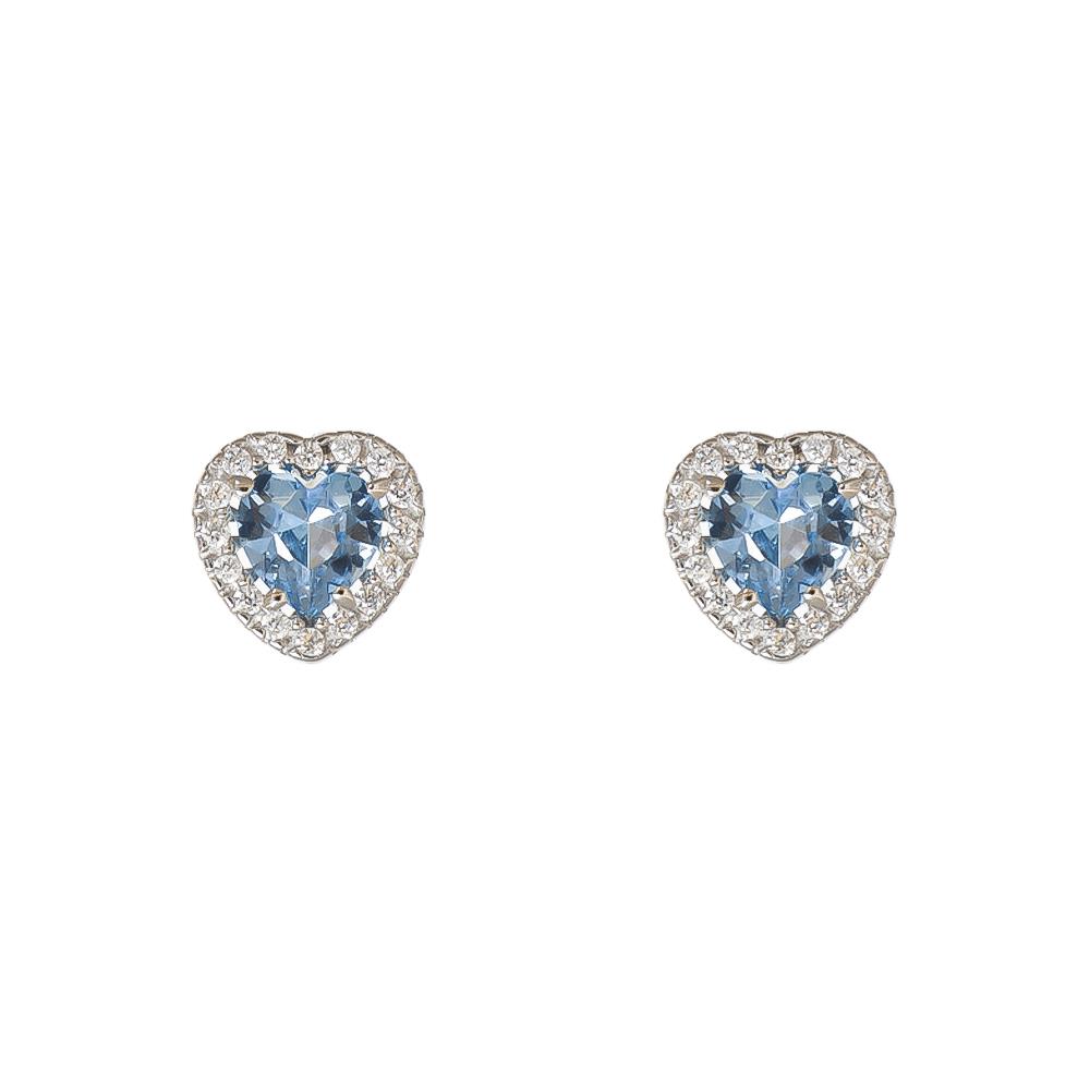 Orecchini con Cuore In Oro Bianco 18 Kt Cubic e Acquamarina