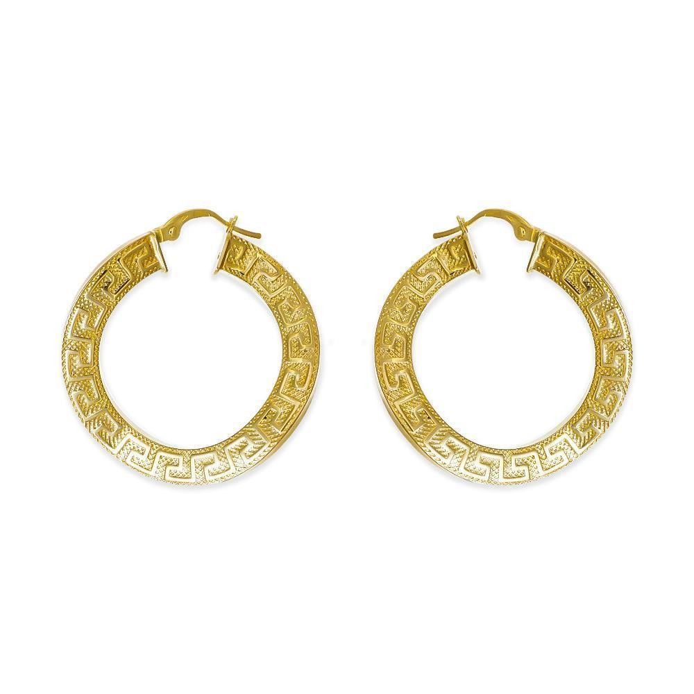 Orecchini Cerchi con Greca Asimmetrici in Oro Giallo 18 Kt