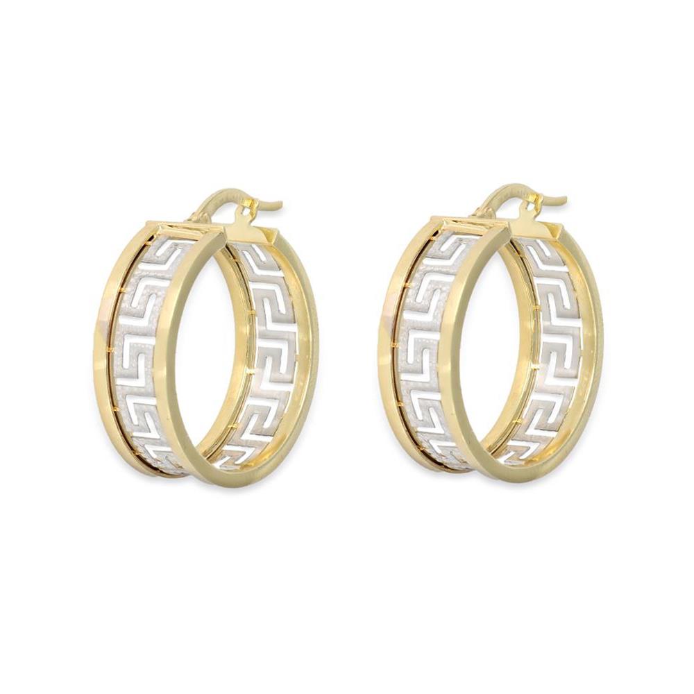 Orecchini con Greca in Oro Giallo e Bianco 18 Kt