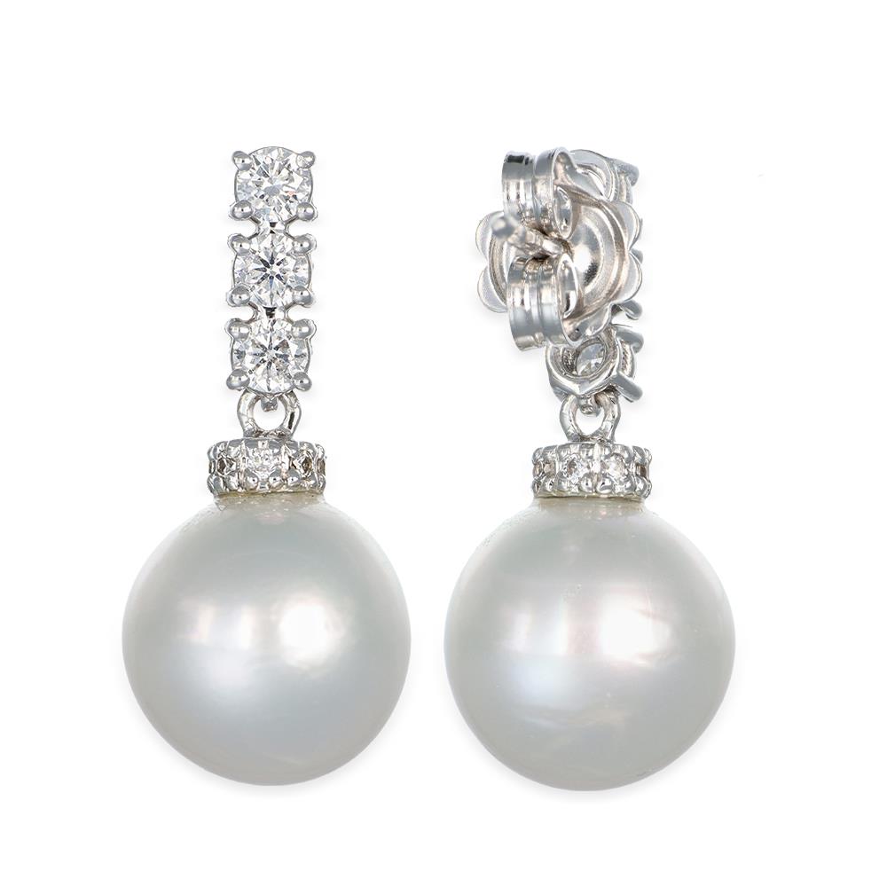 Orecchini con Perle in Oro Bianco 18 Kt e Diamanti