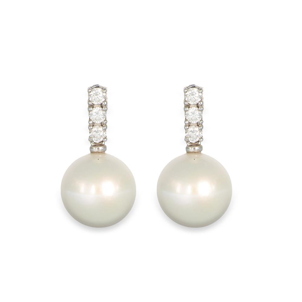 Orecchini con Perle in Oro Bianco 18 Kt e Diamanti