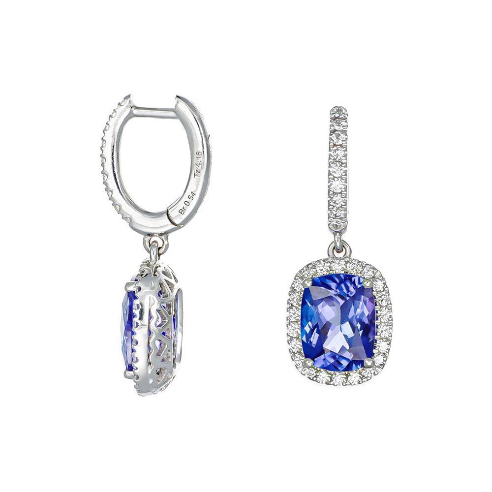 Orecchini Crivelli Cerchi Pendenti in Oro Bianco 18 Kt con Diamanti e Tanzanite
