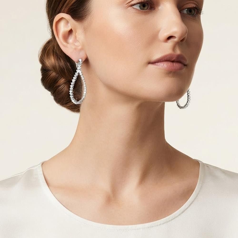 Orecchini Crivelli Ovali in Oro Bianco 18 Kt e Diamanti