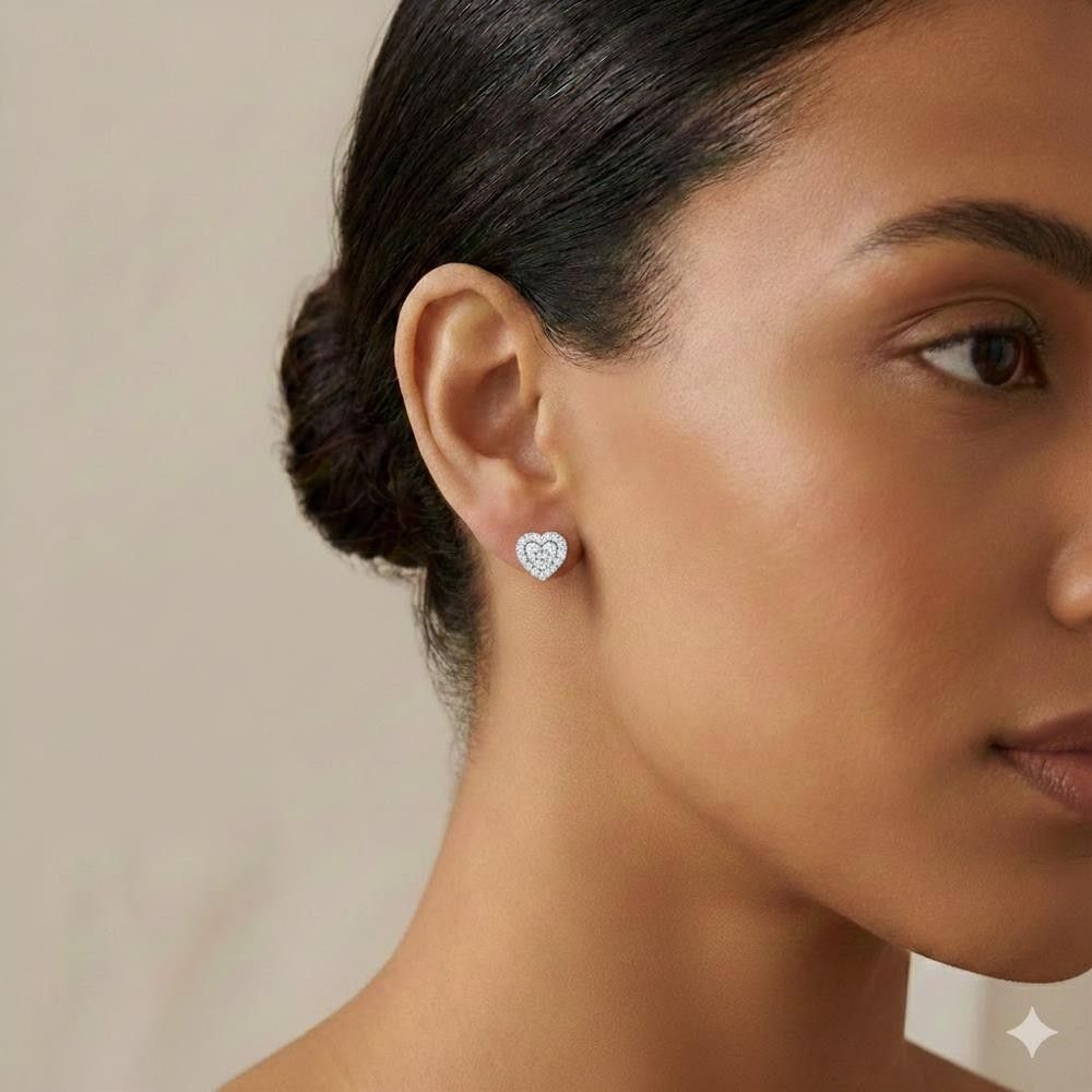 Orecchini Cuori in Oro Bianco 18 Kt e Cubic Bianca