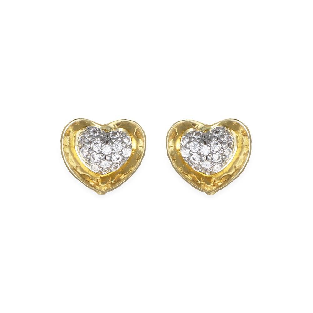 Orecchini A Cuore In Oro Giallo 9kt Con Pietre Cubic Zirconia 5mm - Gioielli Eleganti Per Donna, Chiusura A Farfallina