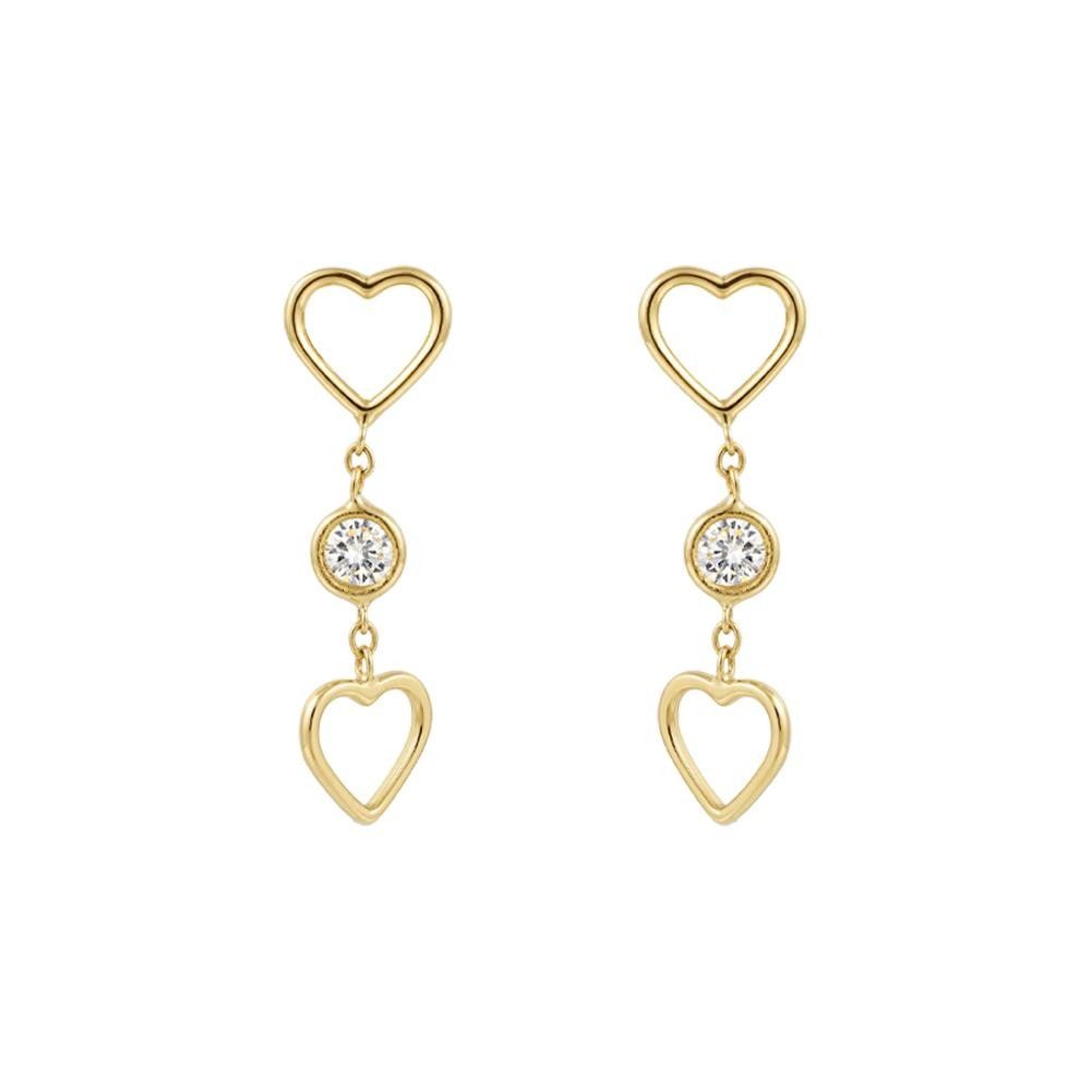 Orecchini Cuori in Oro Giallo 18 Kt e Cubic Bianca