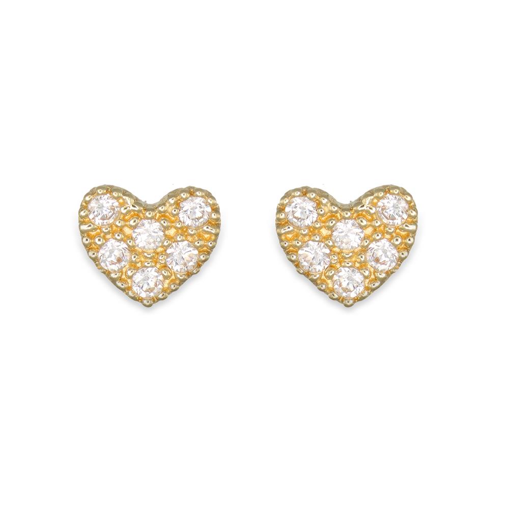 Orecchini Cuori in Oro Giallo 18 Kt e Cubic Zirconia