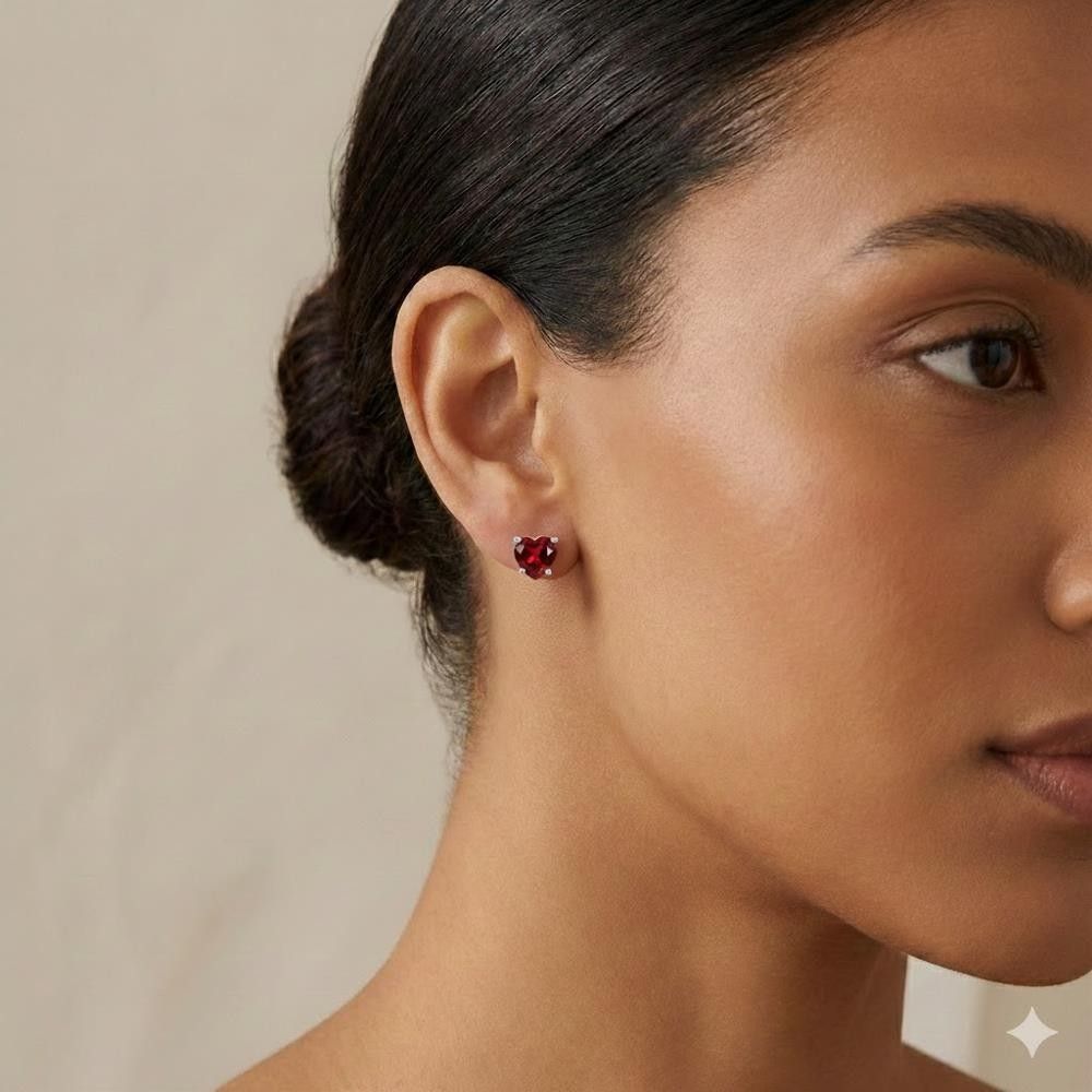 Orecchini Cuori Rossi in Oro Bianco 18 Kt