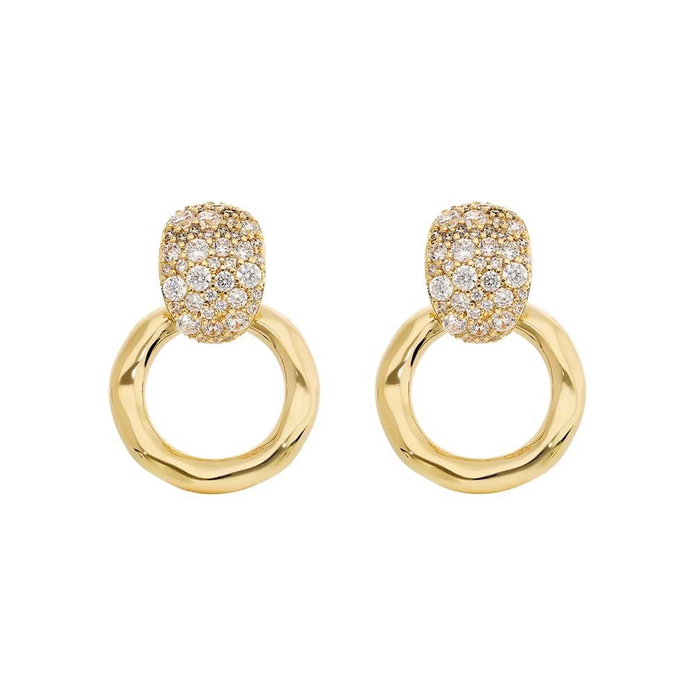 Orecchini Etrusca Pendenti ad Anello Martellati con Pavé di Cubic Zirconia