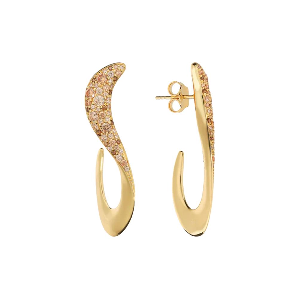 Orecchini Etrusca Pendenti Onda con Pavé di Cubic Zirconia