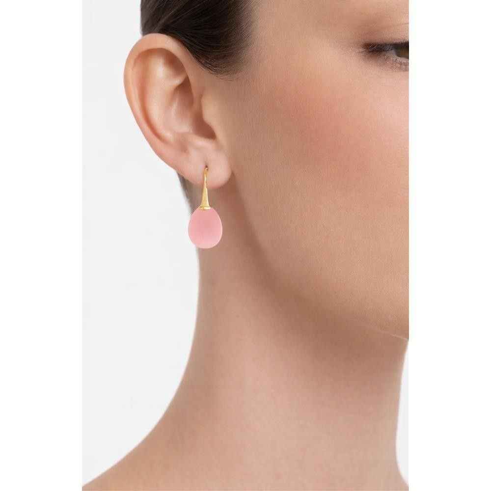 Orecchini Evanueva a Goccia in Oro Giallo 18 Kt e Quarzo Rosa