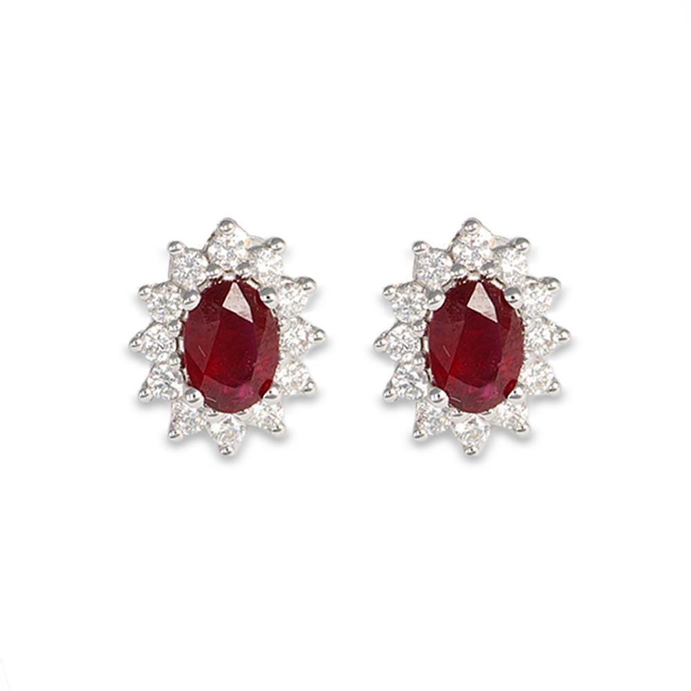 Orecchini in Oro Bianco 18 Kt Diamanti e Rubini