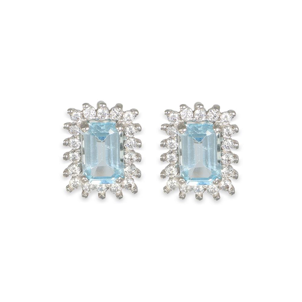 Orecchini in Oro Bianco 18 Kt e Cubic Azzurra