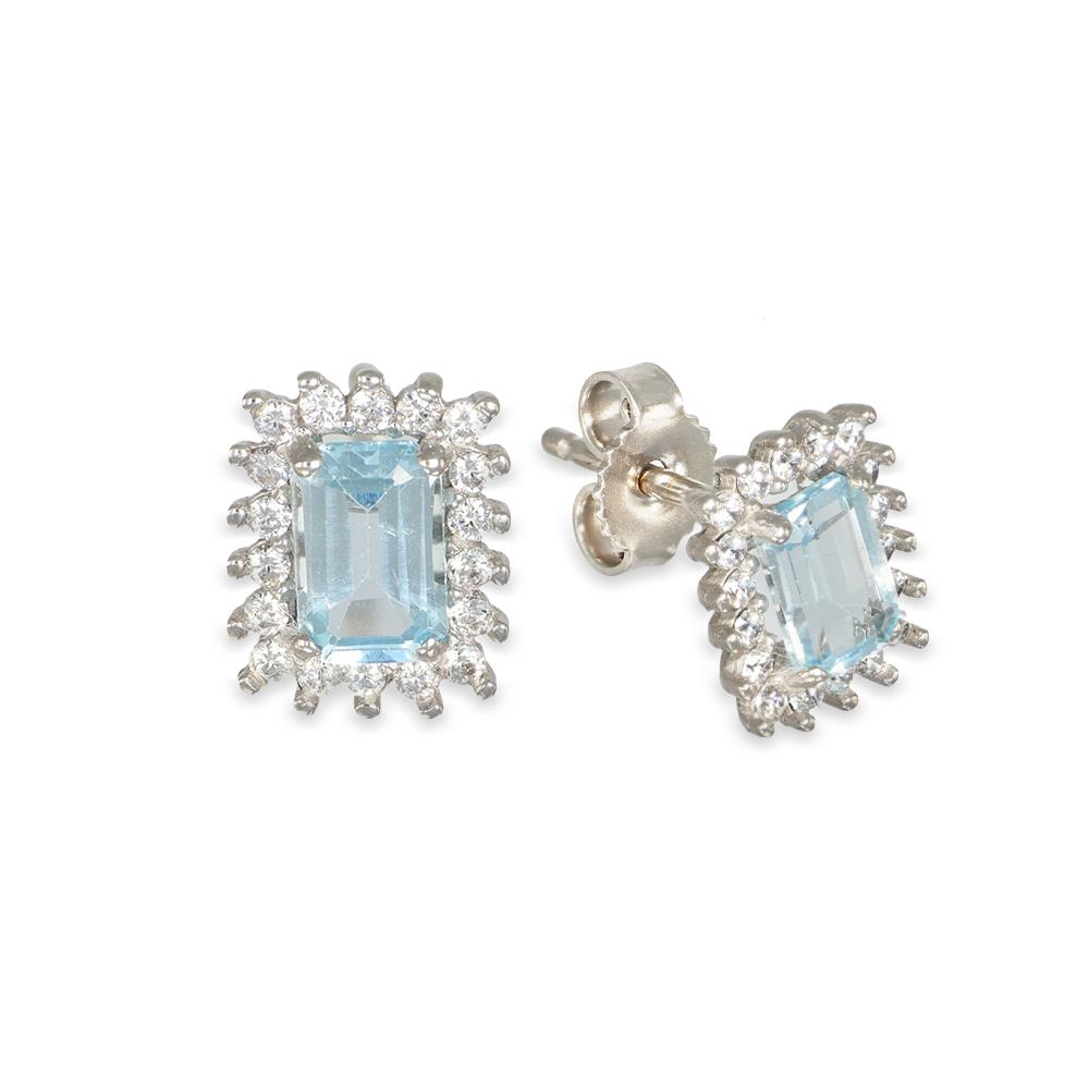 Orecchini in Oro Bianco 18 Kt e Cubic Azzurra