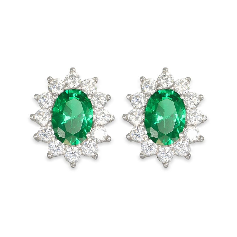 Orecchini in Oro Bianco 18 Kt e Cubic Verde