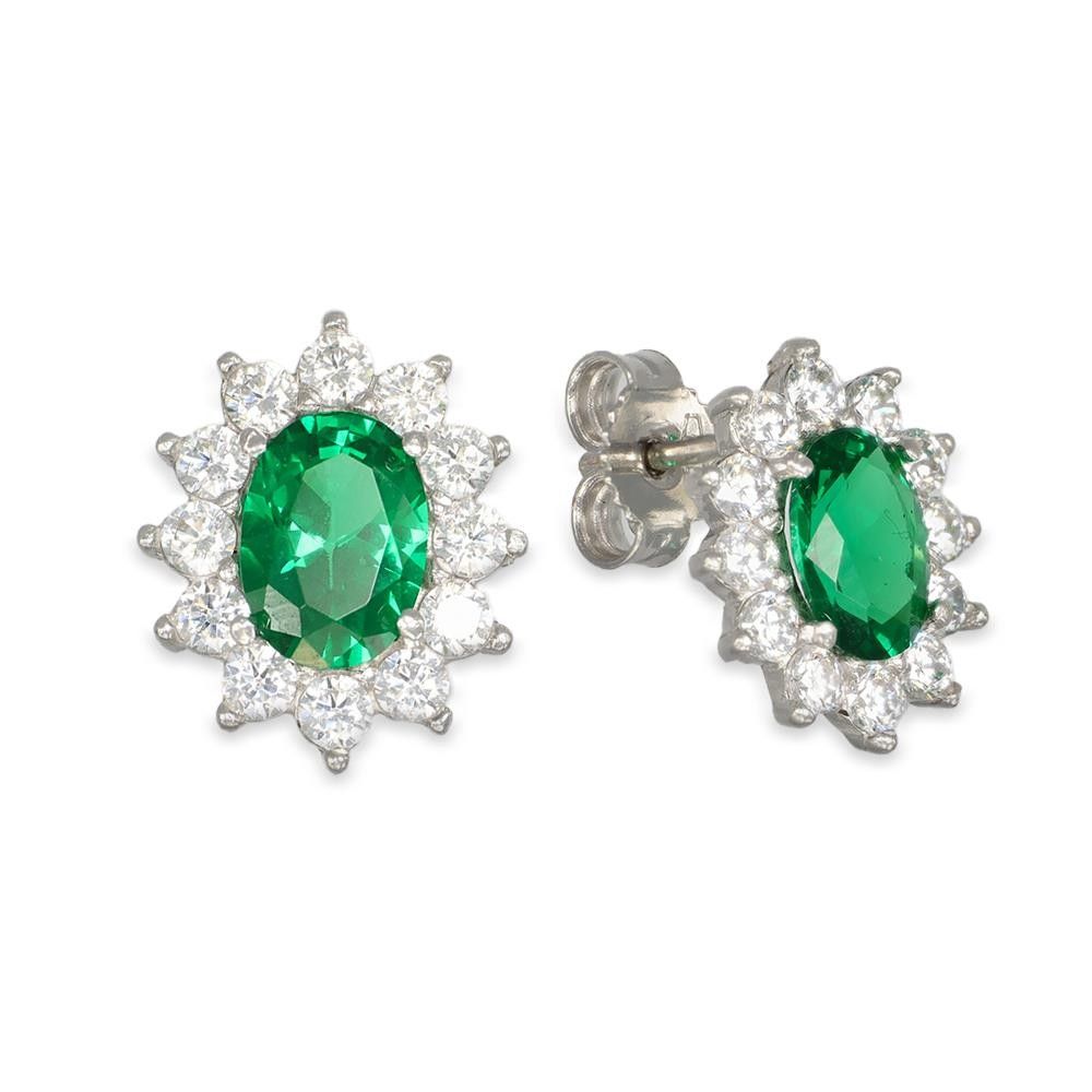 Orecchini in Oro Bianco 18 Kt e Cubic Verde