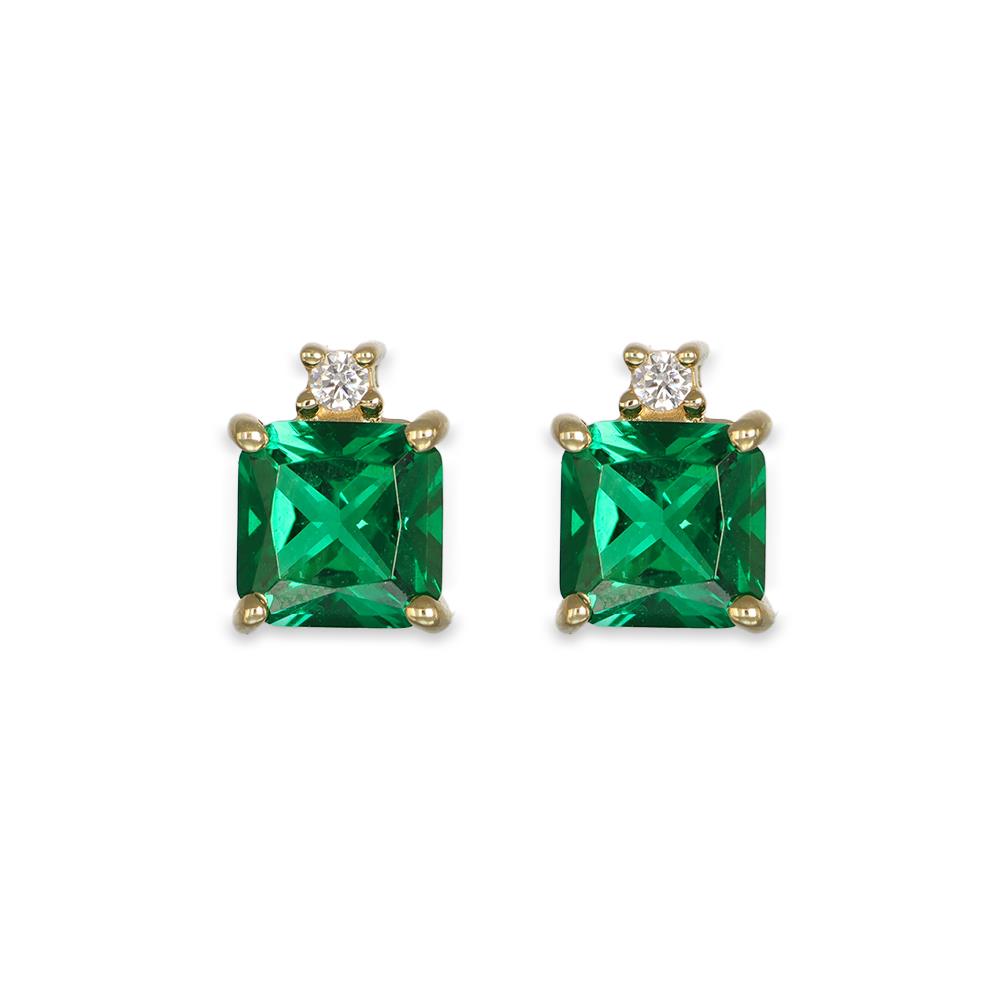Orecchini In Oro Giallo 18 Kt e Cubic Verde e Bianca