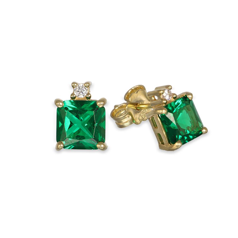 Orecchini In Oro Giallo 18 Kt e Cubic Verde e Bianca