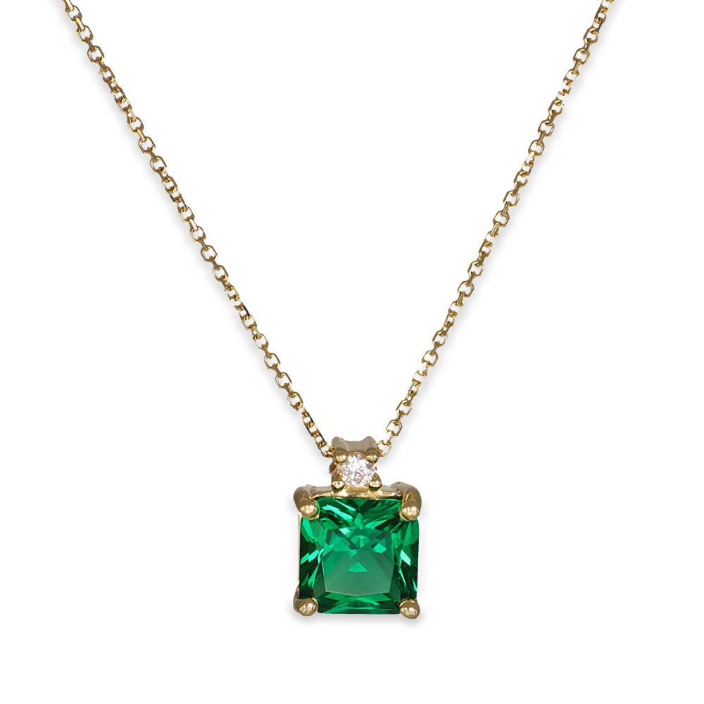 Orecchini In Oro Giallo 18 Kt e Cubic Verde e Bianca