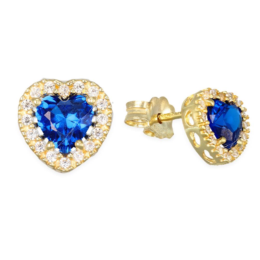 Orecchini in Oro Giallo 18 Kt e Cubic Zirconia Blu