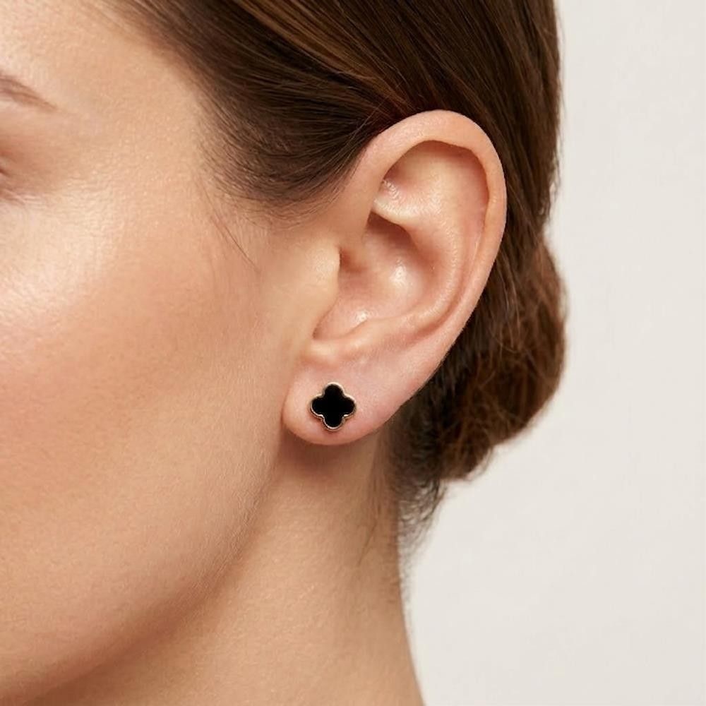 Orecchini in Oro Giallo 18 Kt e Smalto Nero