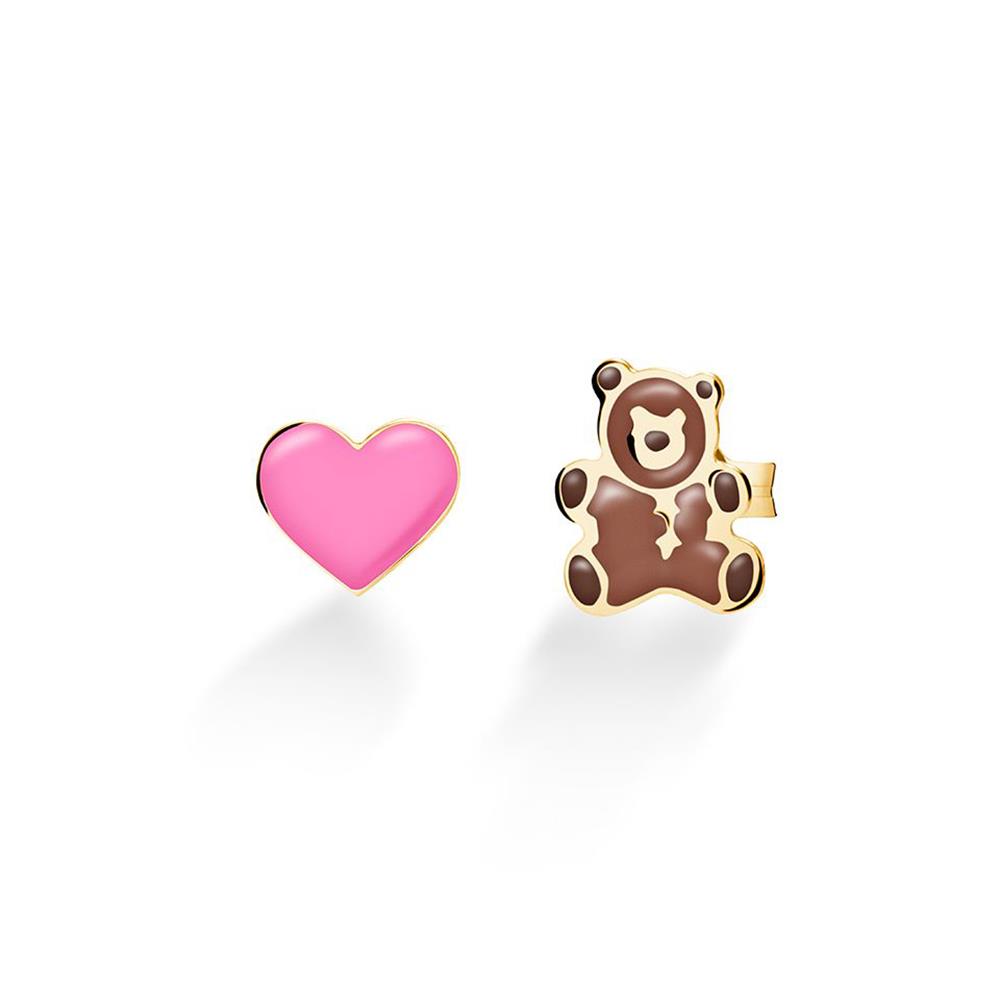 Orecchini Le Bebè Toys con Cuore e Orso in Oro Giallo 18 Kt