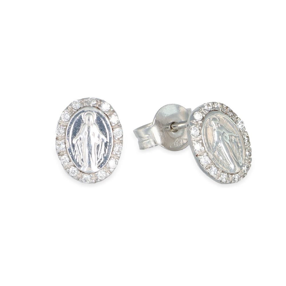 Orecchini Madonne in Oro Bianco 18 Kt e Cubic