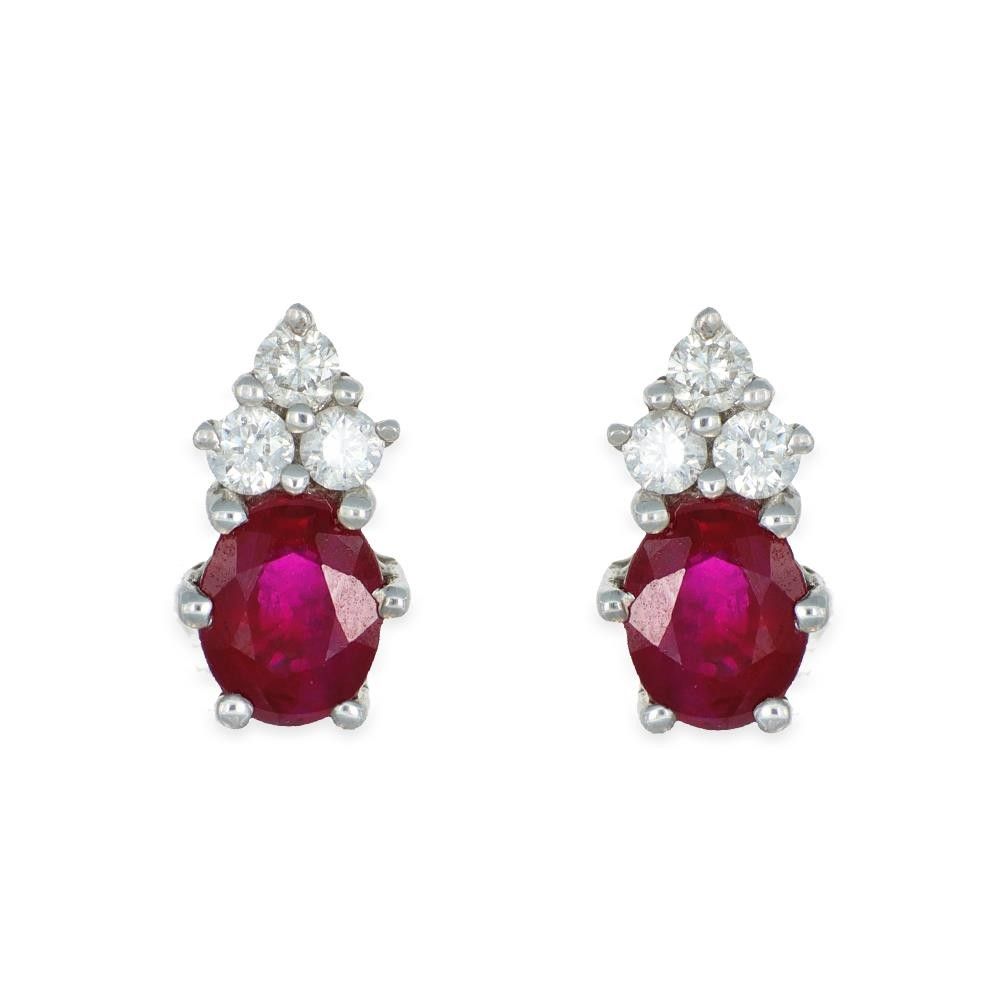 Orecchini Mi Ami In Oro Bianco 18 Kt Rubini e Diamanti
