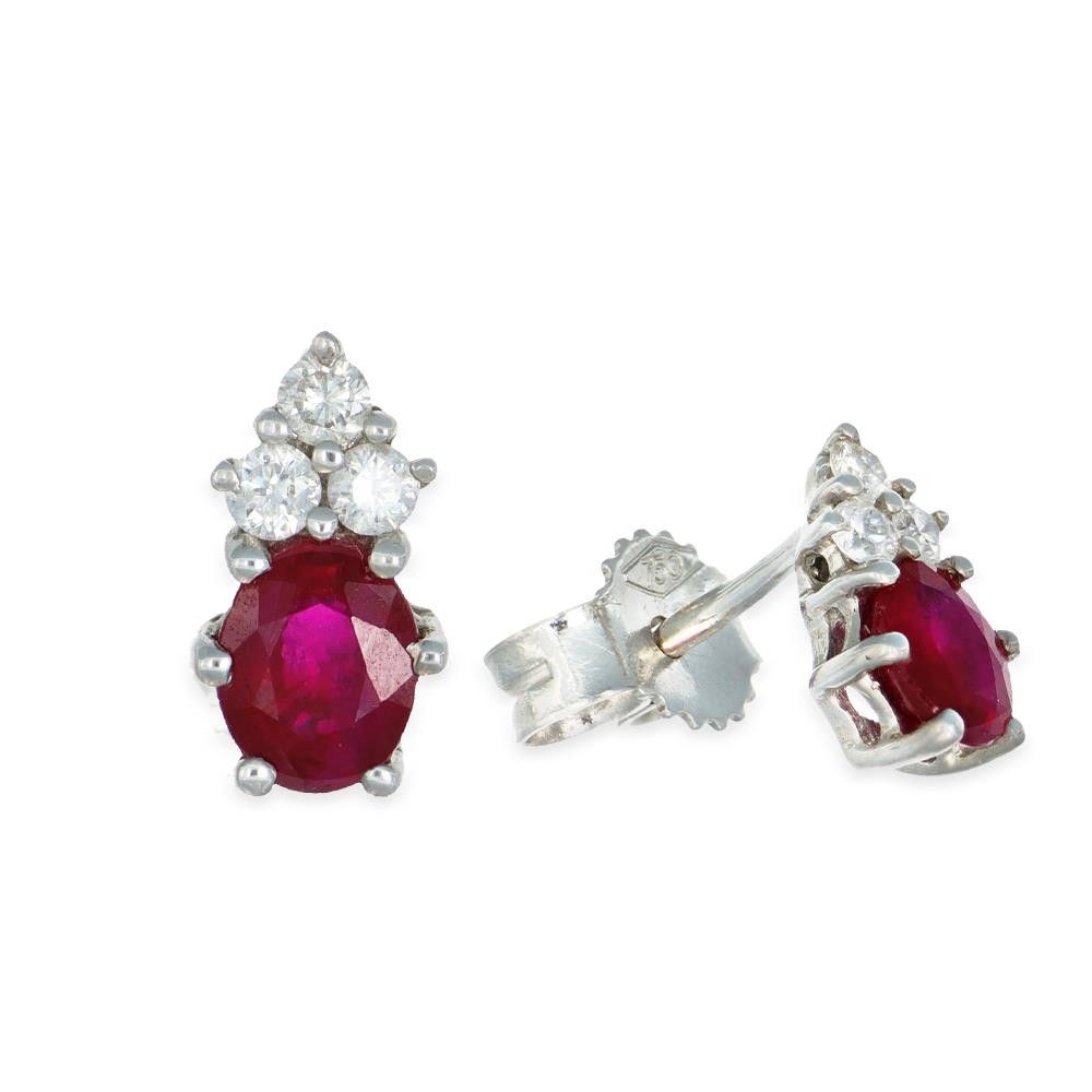 Orecchini Mi Ami In Oro Bianco 18 Kt Rubini e Diamanti