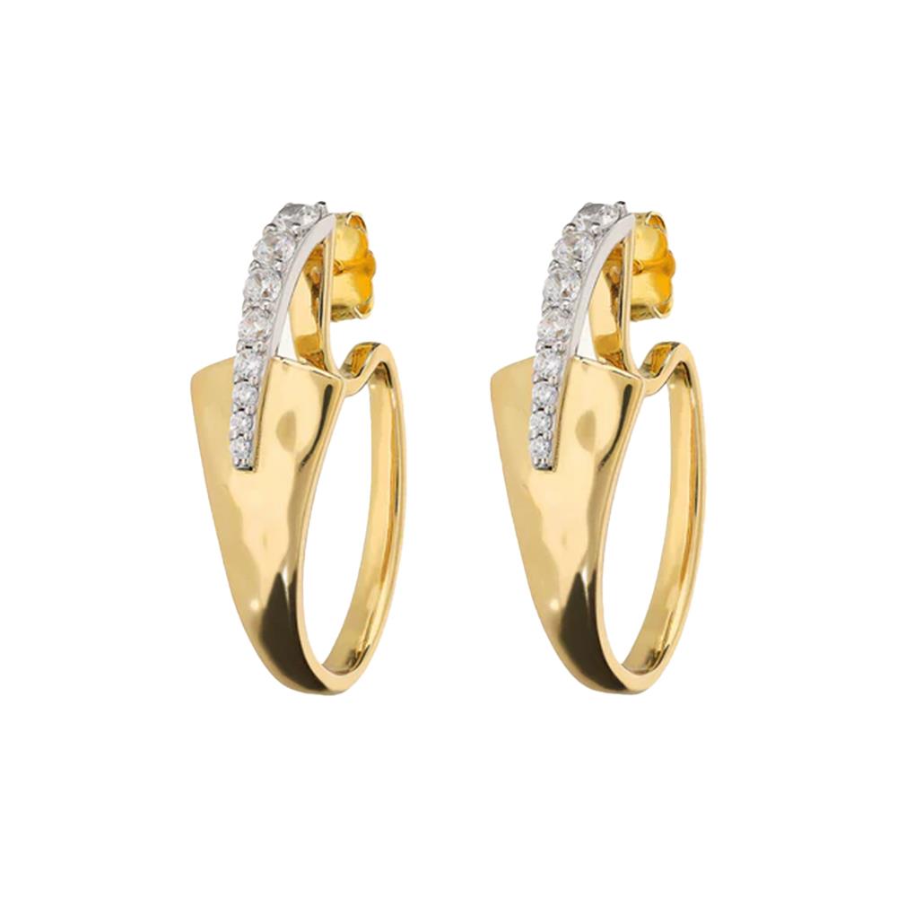 Orecchini Ovali Martellati con Pavé di Cubic Zirconia