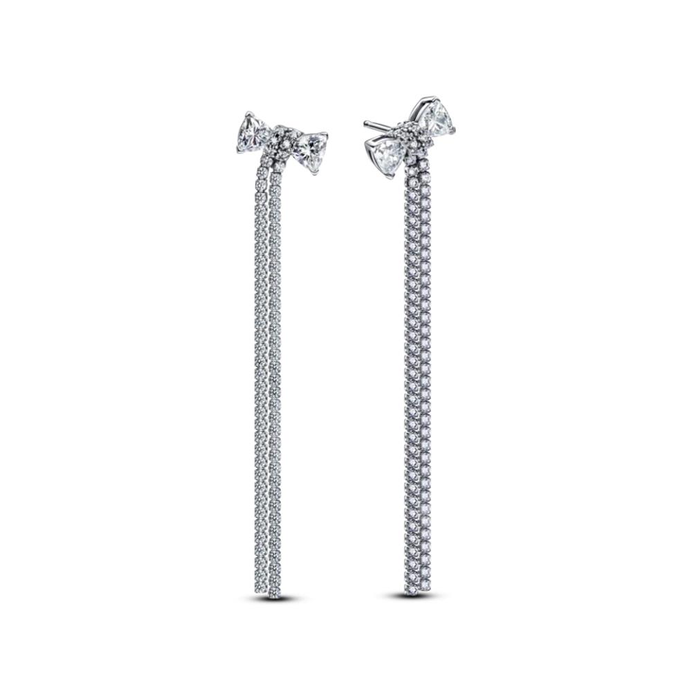 Orecchini Pandora Pendenti Fiocco Luminoso e Pavè a Cascata