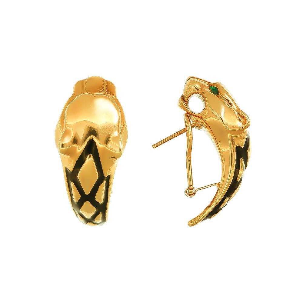 Orecchini Pantere in Oro Giallo 18 Kt e Cubic Verde Smeraldo