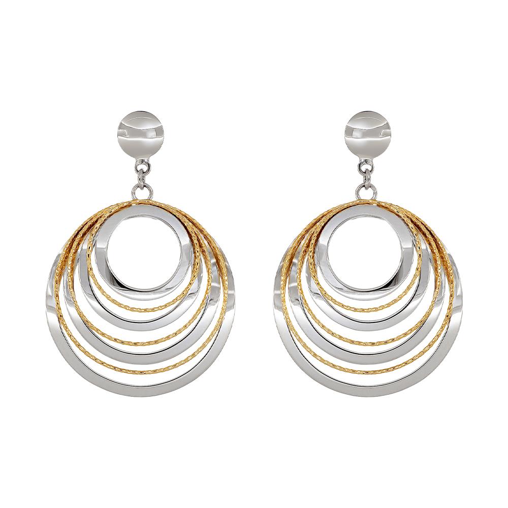 Orecchini Pendenti Cerchi in Oro Bianco e Giallo 18 Kt