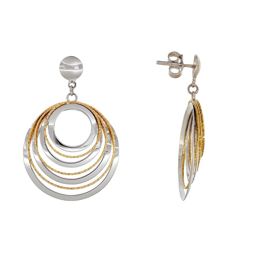 Orecchini Pendenti Cerchi in Oro Bianco e Giallo 18 Kt