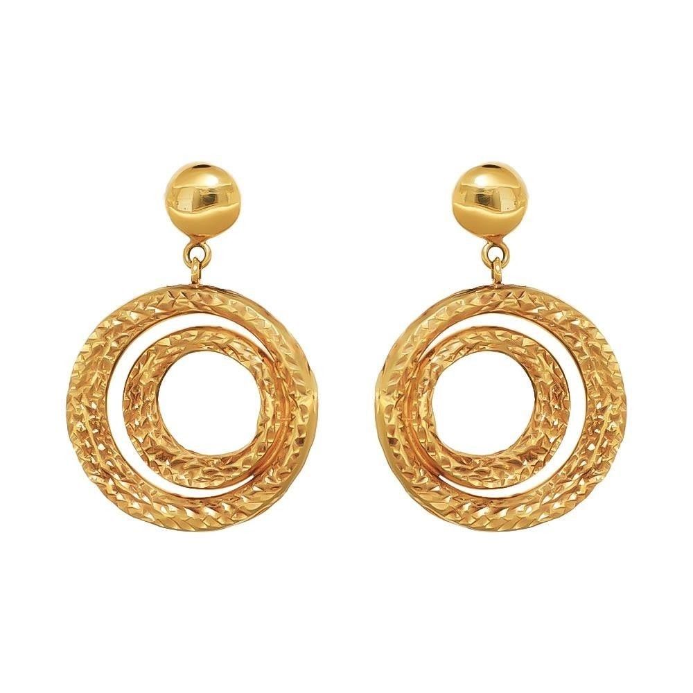 Orecchini Pendenti Cerchi Martellati in Oro Giallo 18 Kt