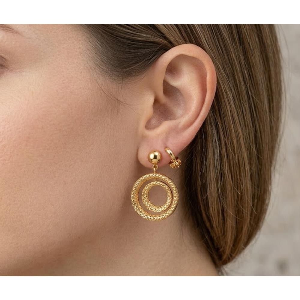 Orecchini Pendenti Cerchi Martellati in Oro Giallo 18 Kt