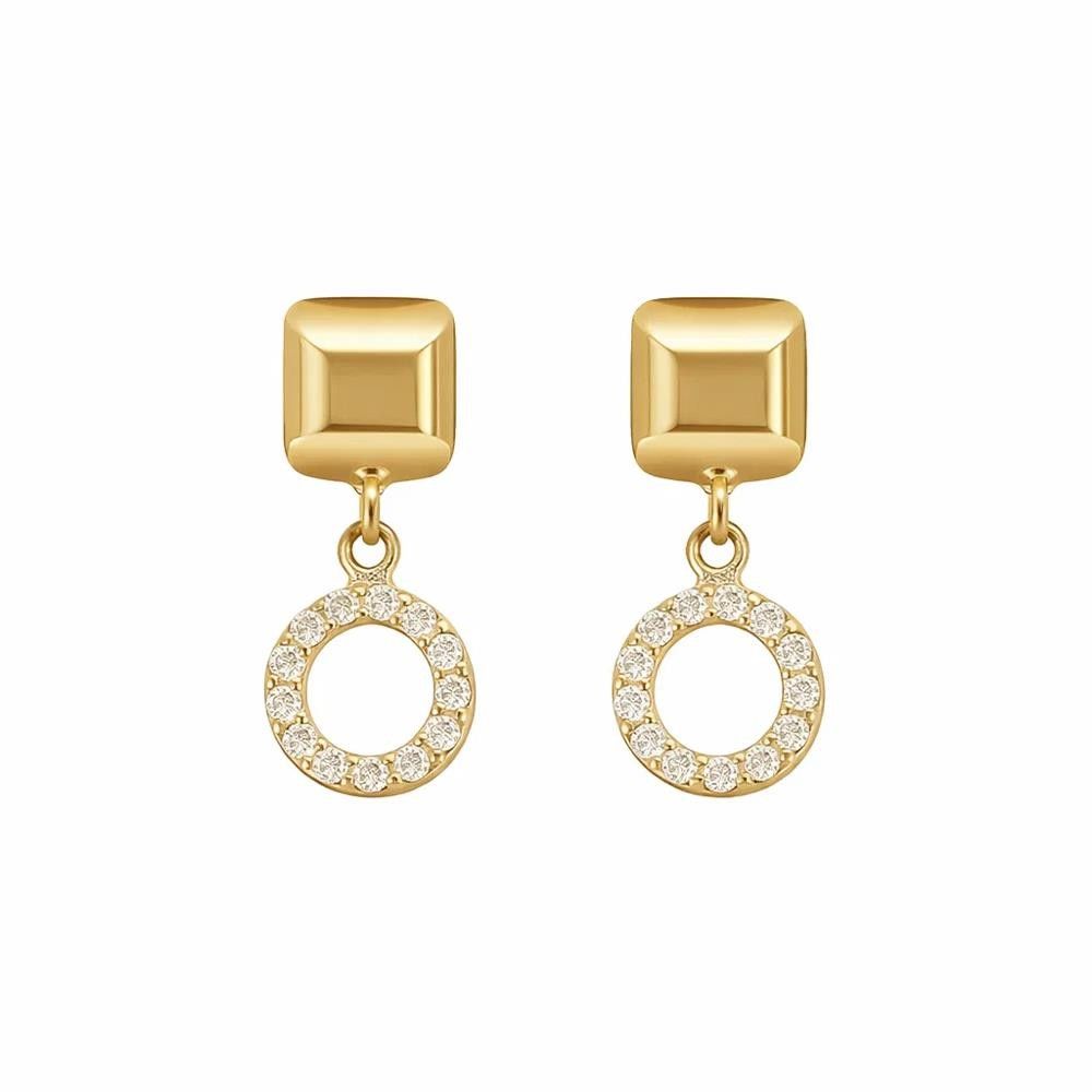 Orecchini Pendenti con Cerchi in Oro Giallo 18 Kt e Cubic Bianca