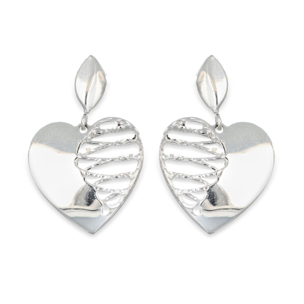 Orecchini Pendenti Cuori in Oro Bianco 18 Kt