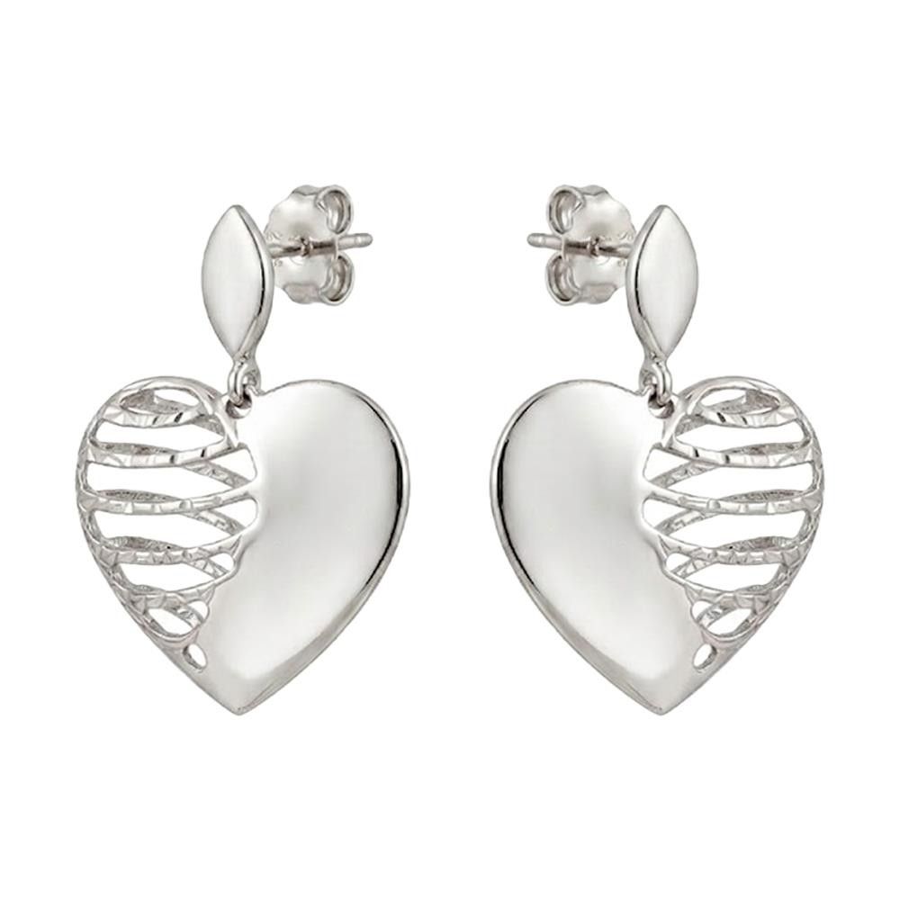 Orecchini Pendenti Cuori in Oro Bianco 18 Kt