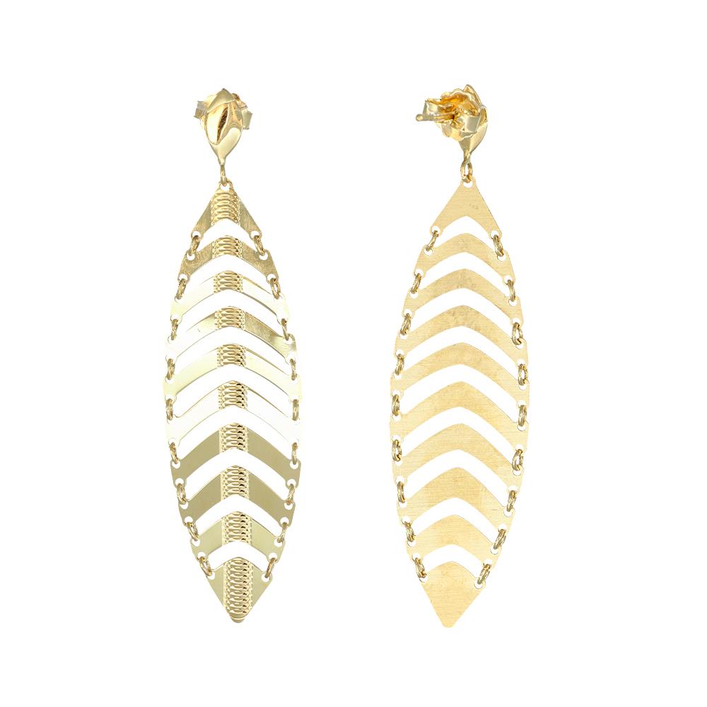 Orecchini Pendenti Foglia In Oro Giallo 18 Kt