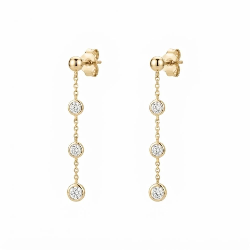 Orecchini Pendenti in Oro Giallo 18 Kt e Cubic Bianca