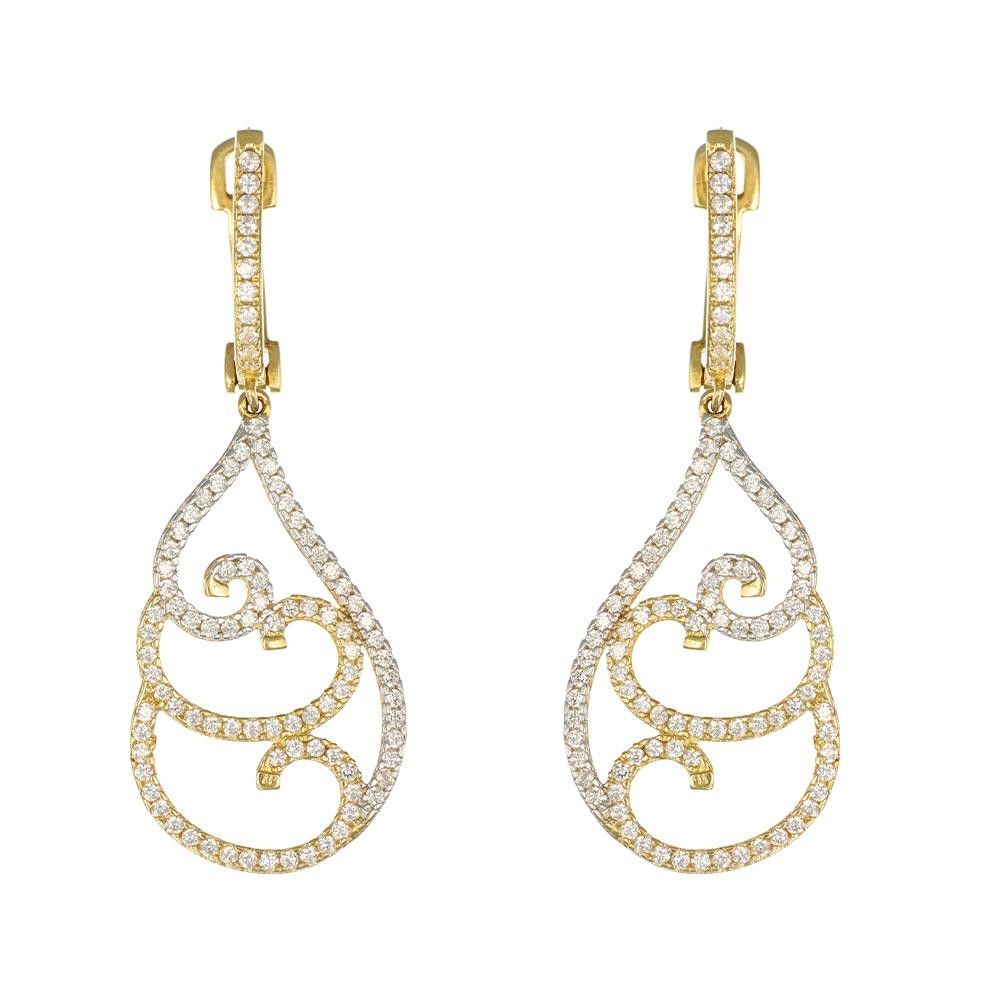 Orecchini Pendenti in Oro Giallo 18 Kt e Cubic Zirconia