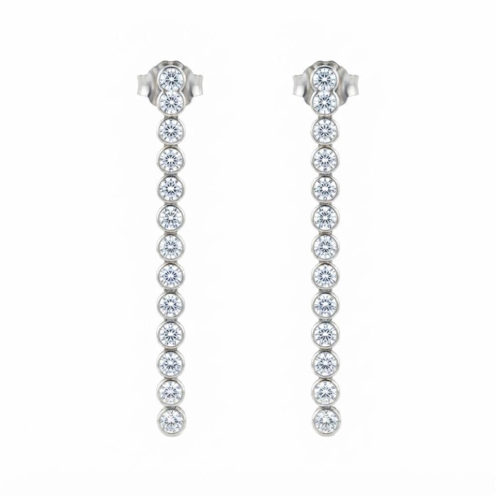 Orecchini Pendenti Lunghi in Oro Bianco 18 Kt e Cubic Bianca