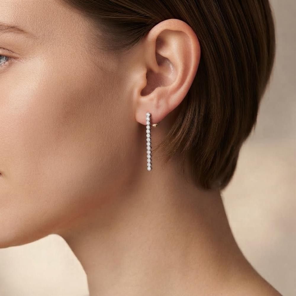 Orecchini Pendenti Lunghi in Oro Bianco 18 Kt e Cubic Bianca