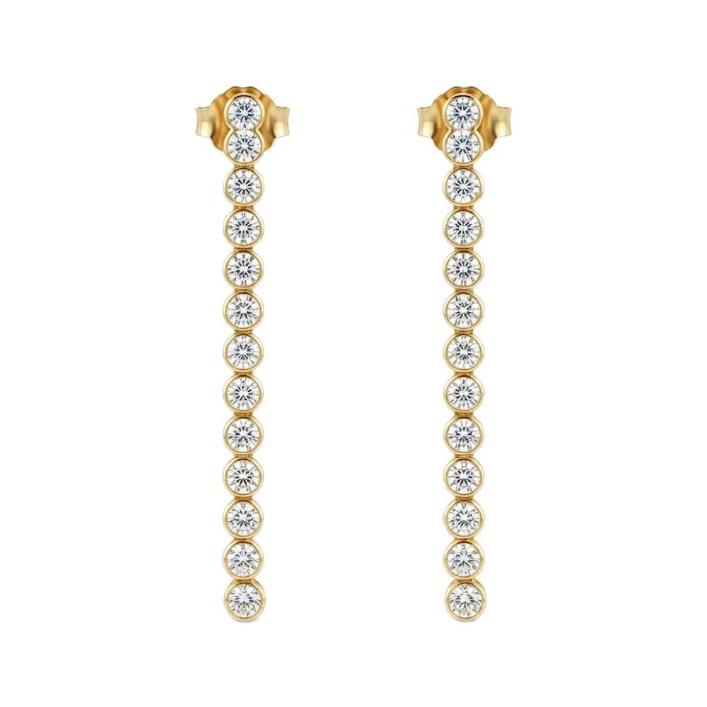 Orecchini Pendenti Lunghi in Oro Giallo 18 Kt e Cubic Bianca