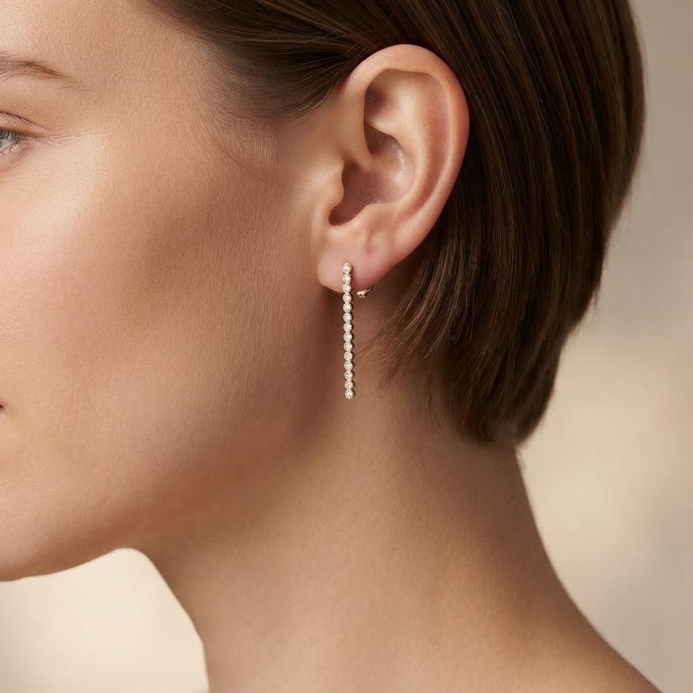 Orecchini Pendenti Lunghi in Oro Giallo 18 Kt e Cubic Bianca