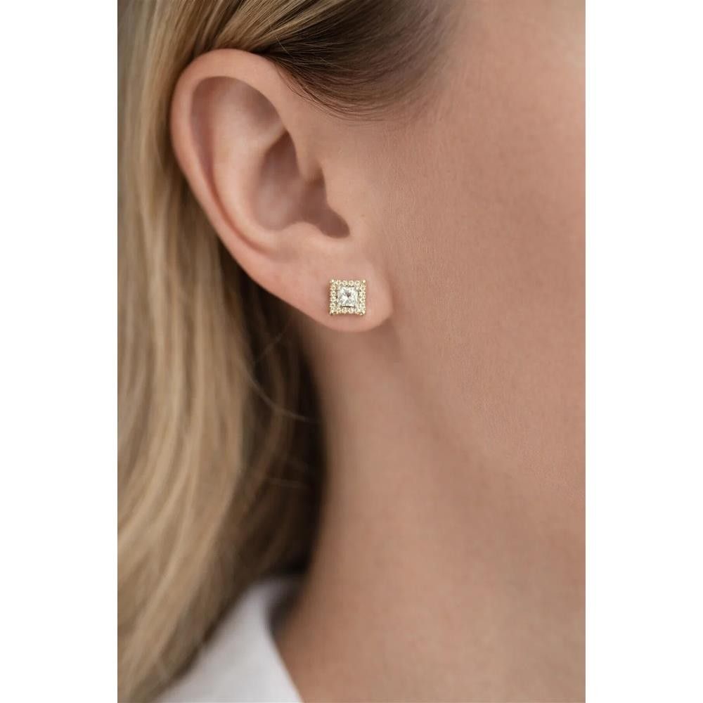 Orecchini Quadrati in Oro Giallo 18 Kt e Cubic Bianca