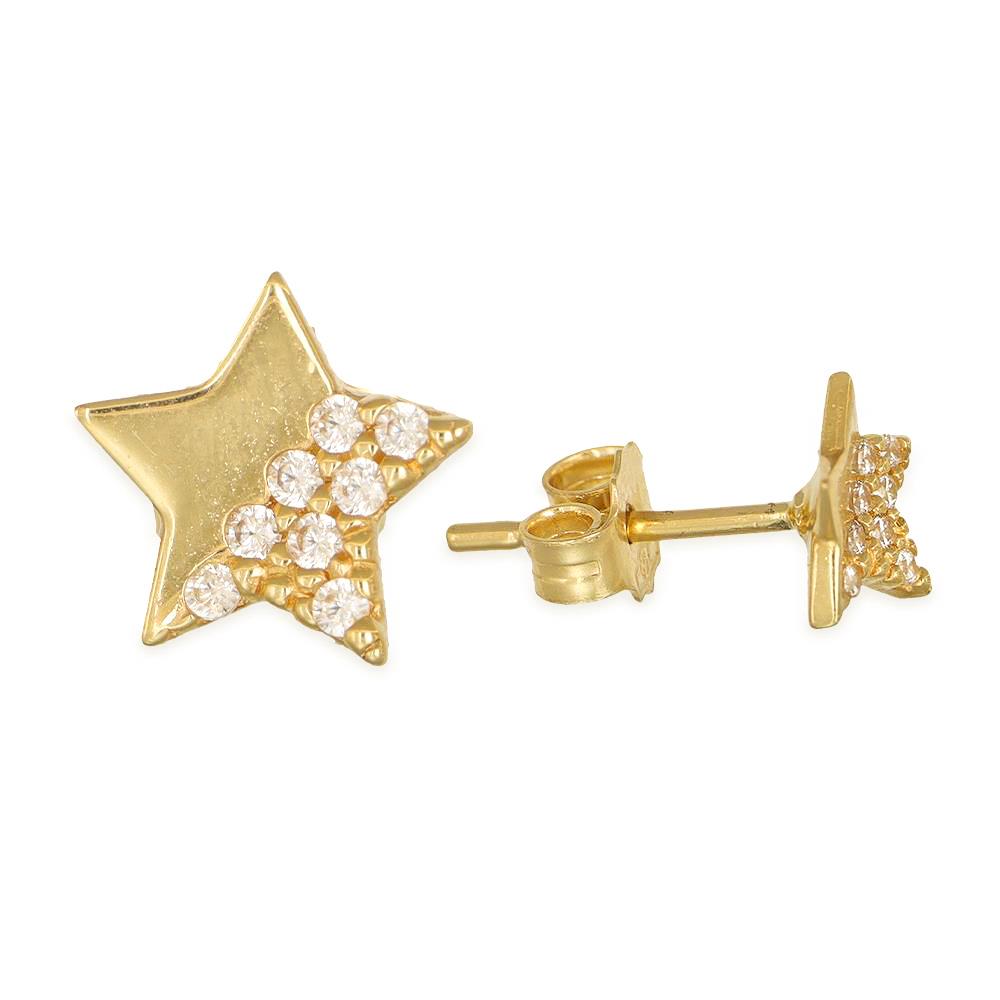 Orecchini Stelle in Oro Giallo 18 Kt e Cubic Zirconia