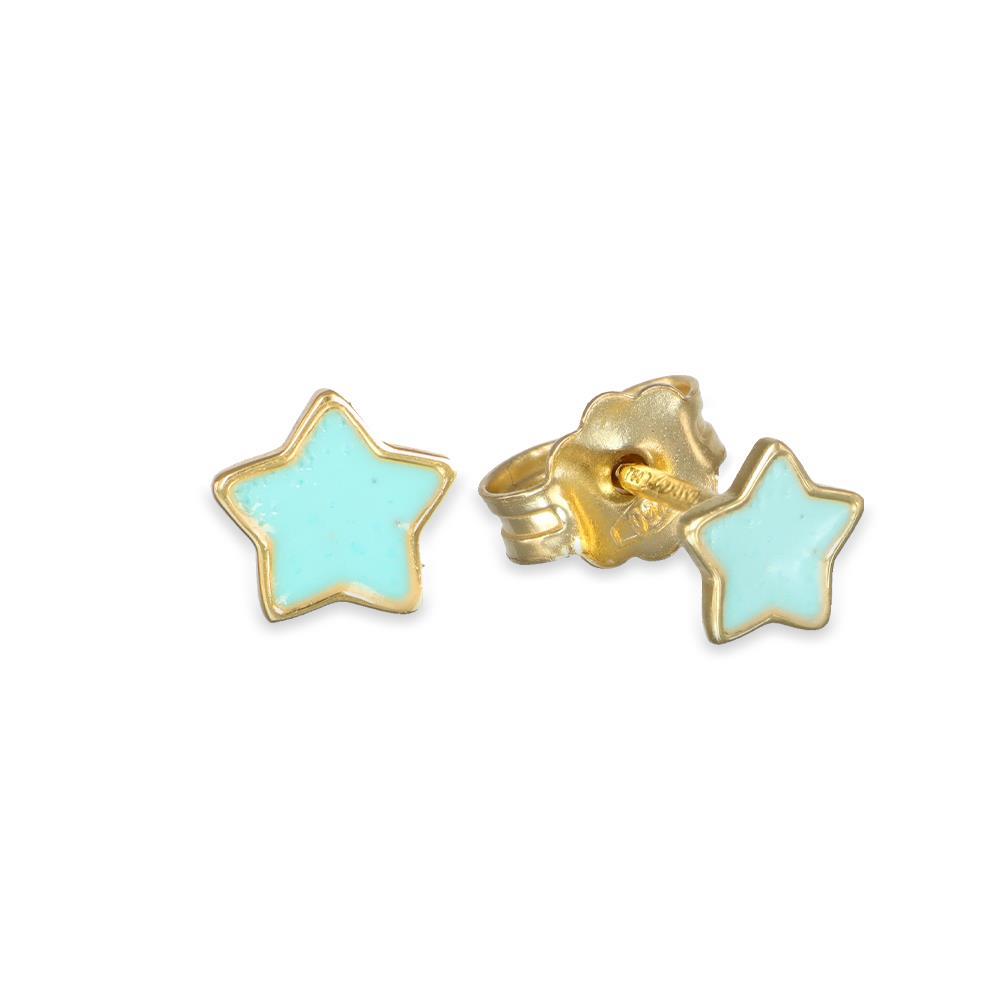 Orecchini Stelline in Oro Giallo 18 Kt e Smalto Turchese