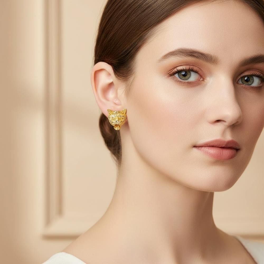 Orecchini Testa di Pantera in Oro Giallo e Bianco 18 Kt